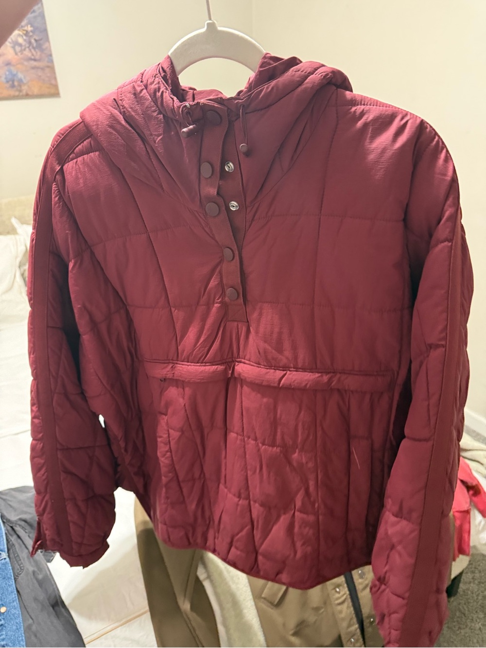 FP Movement by Free People Quilted Hooded Pullover in Deep Red